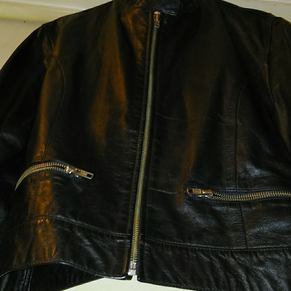 Lg. Pure black leather MOTO Jacket - Picture 2 of 2